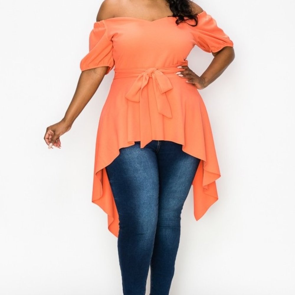 Gorgeous off the shoulder asymmetric hem Top